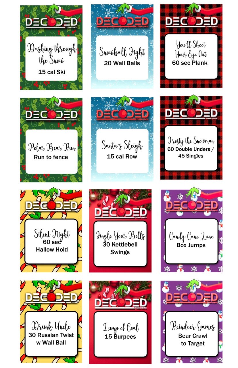 Winter Pajama Party holiday workout station cards