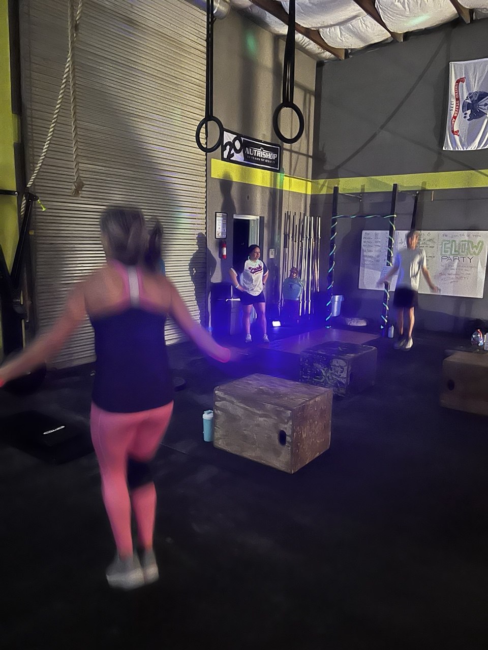 First Friday Glow Party jump rope under the party lights