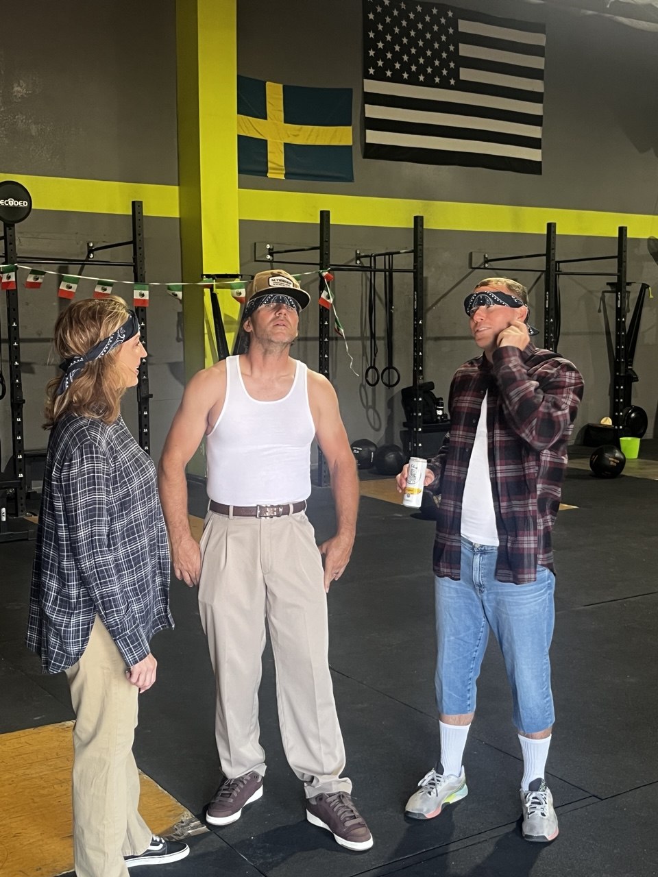 First Friday members in bandanas at social hour