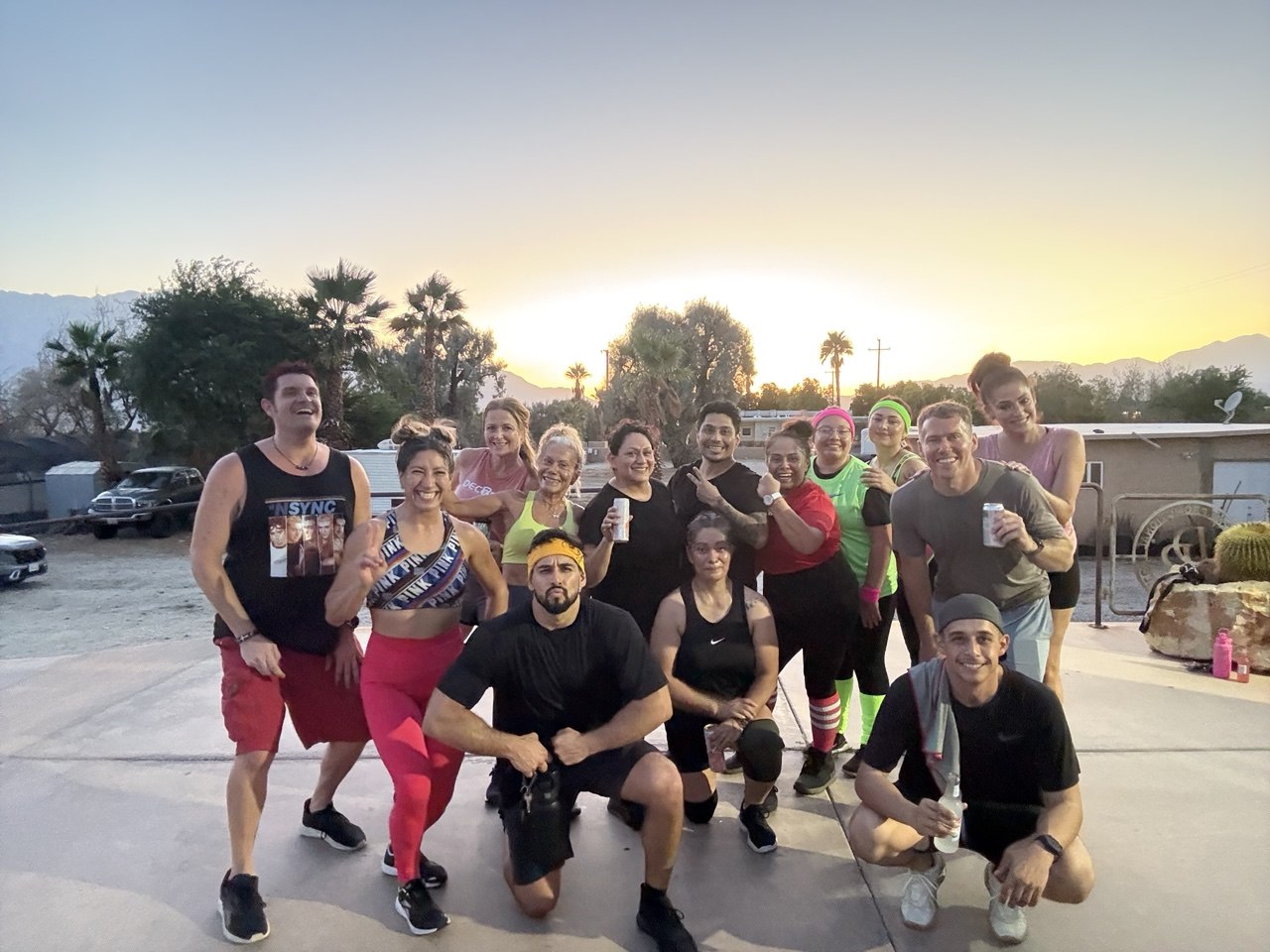 First Friday outdoor group photo at sunset