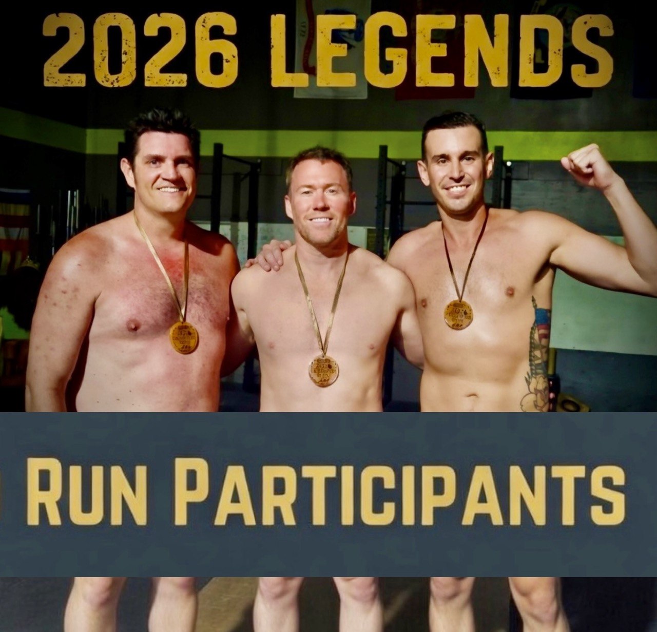 First Friday Legends Run finishers showing off their medals