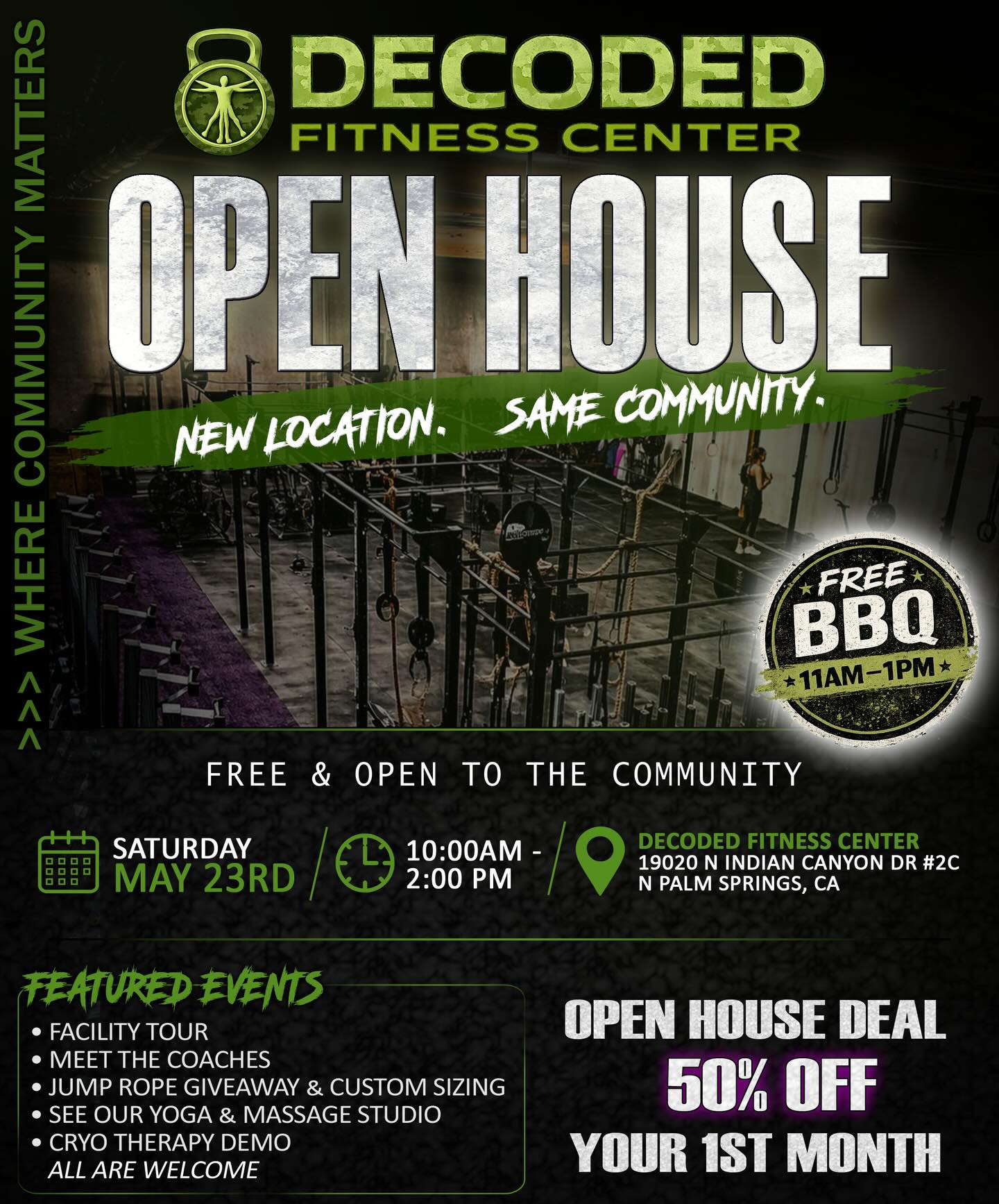 Decoded Fitness Center Open House — Saturday May 23rd, 10am–2pm, Free BBQ 11am–1pm