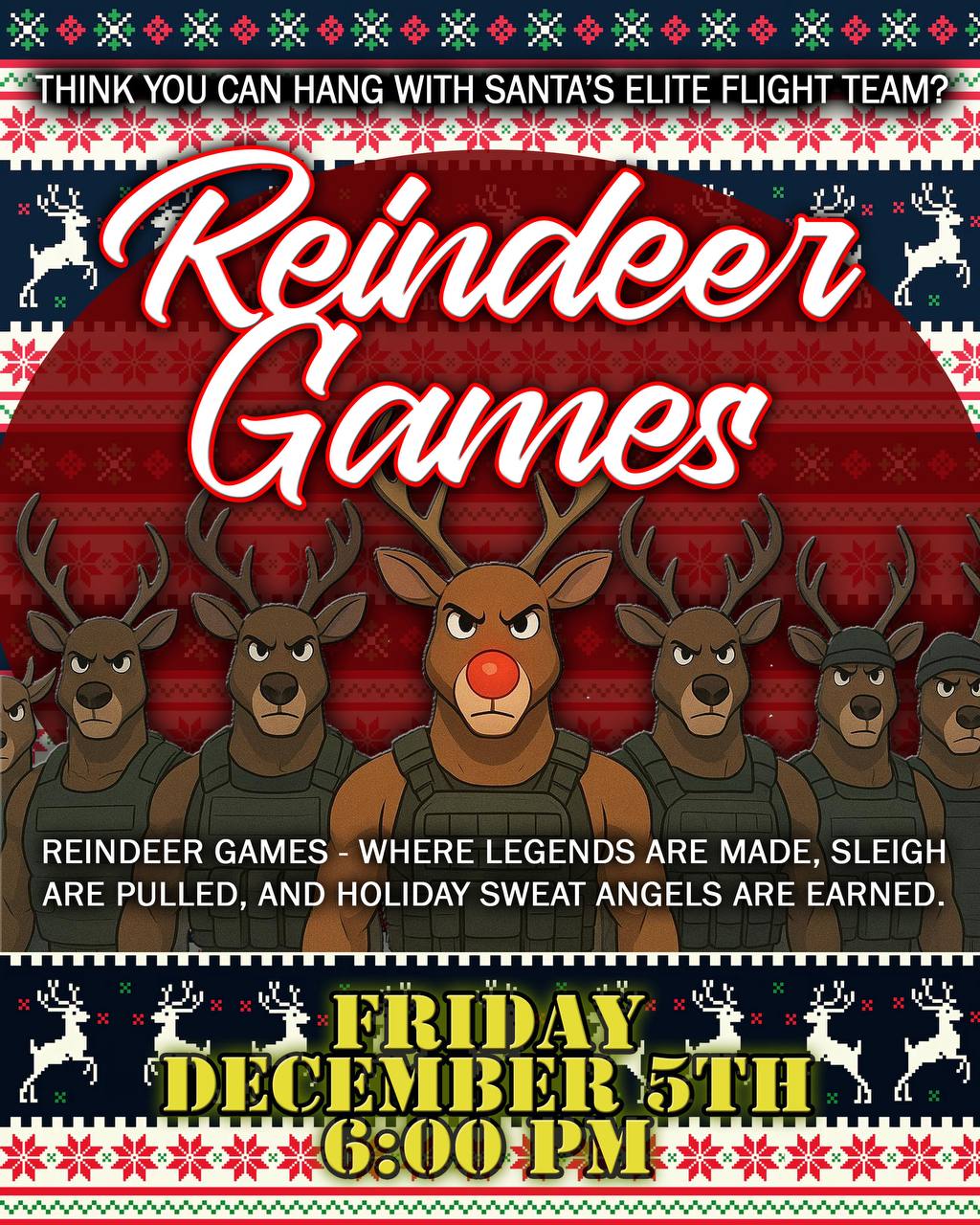 Decoded Reindeer Games holiday First Friday flyer — December 5th